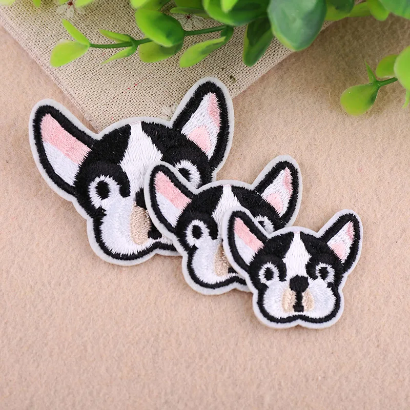 5 шт. вышитые Мультяшные тканевые наклейки Бостон-терьер голова щенка