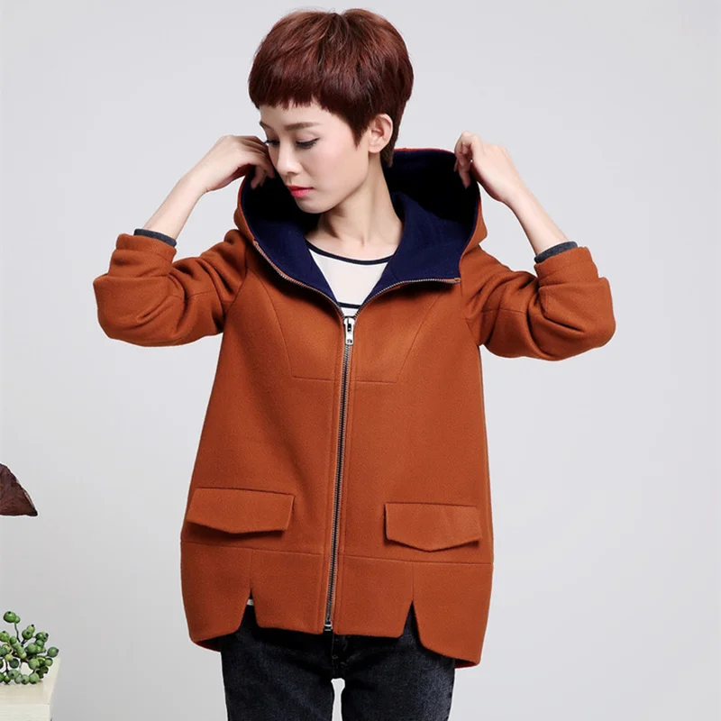 пальто женское кашемир с капюшоном короткий шерстяной жакет женский для женщин