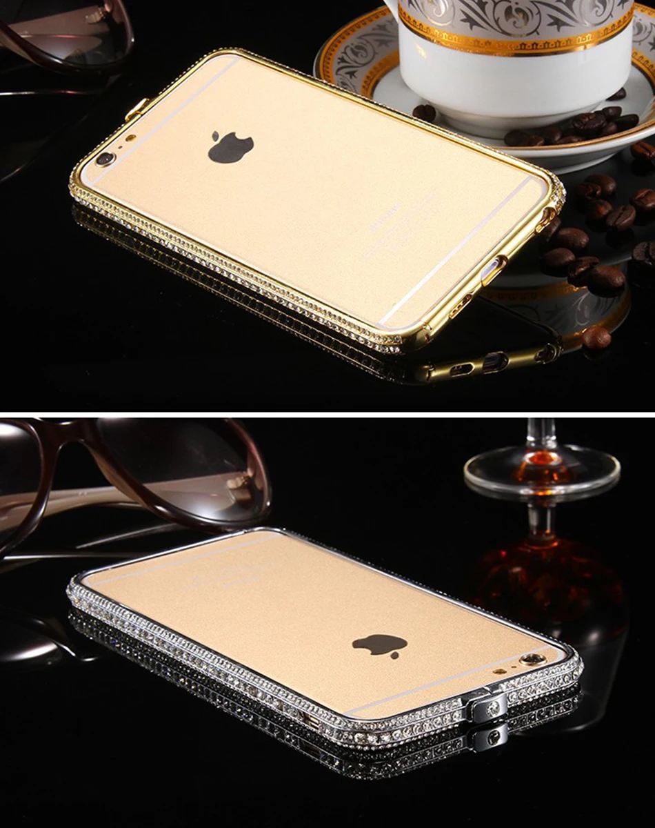 KISSCASE роскошный алюминиевый бампер Алмазный чехол для iPhone 6 6s 7 8 блеск бампер чехол для iPhone 6 7 8 Plus металлический корпус с блестящими кристаллами бампер на айфон 7 бампер на айфон 8 бампер на айфон 5s
