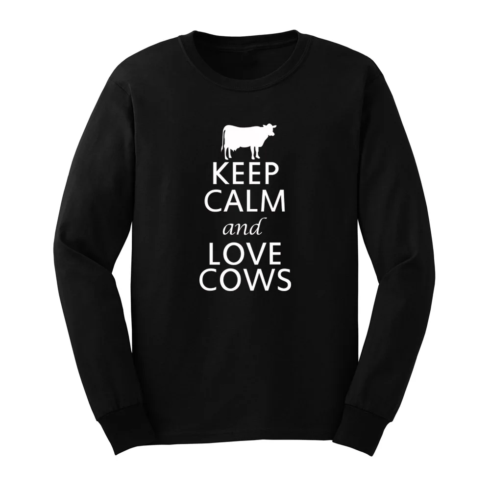 Мужские футболки с длинным рукавом и надписью Keep Calm And Love Cow повседневная мужская