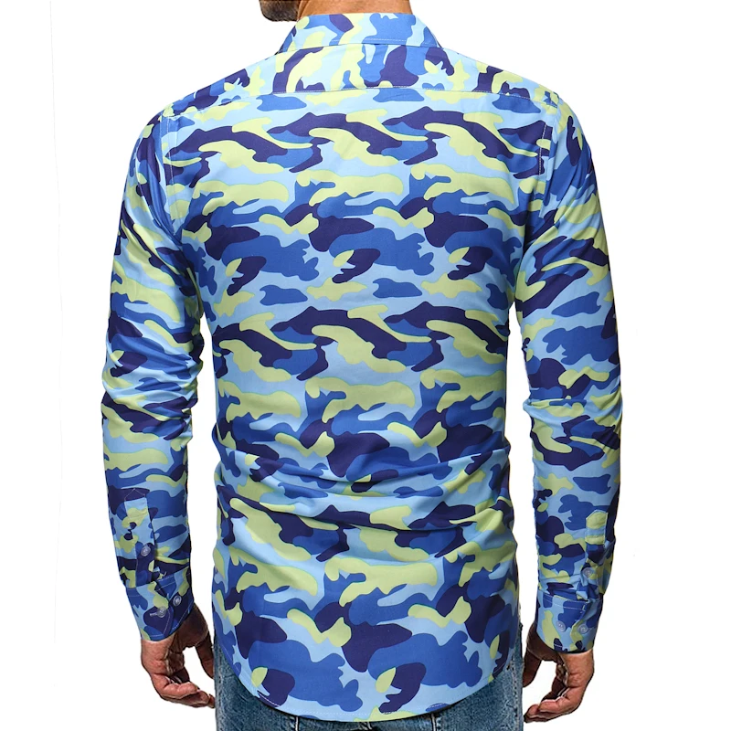 2018 Men Fashion Camouflage Shirt 3 Colors Long Sleeve Casual Men's Shirts Plus Size 3XL Turn-Down Collar Male Streetwear | Мужская