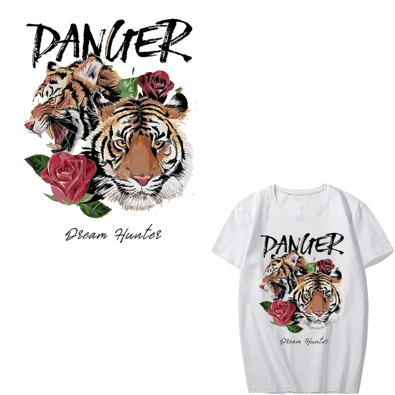

Cool Tiger Patch Iron-on Transfers Flower Patches for Clothing DIY T-shirt Heat Transfer Vinyl Stickers Appliques on Clothes
