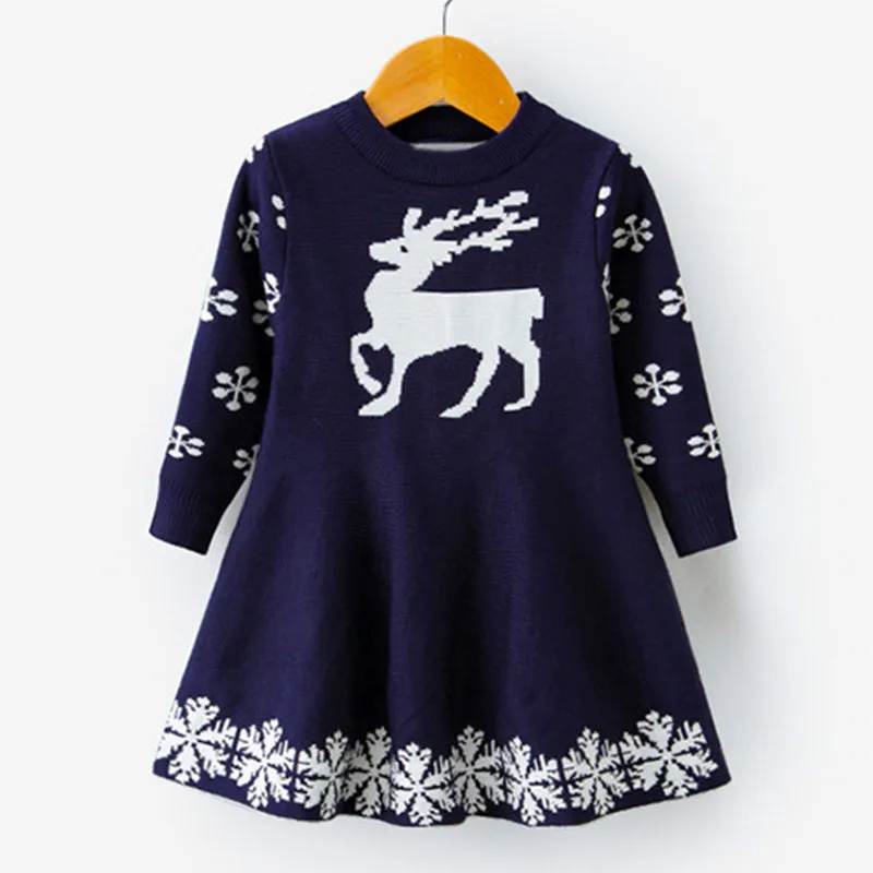 Kids Dresses For Girls Long Sleeve Cartoon Snowflake Print Dress New Year Costume Princess Christmas Clothes vestidos | Детская одежда