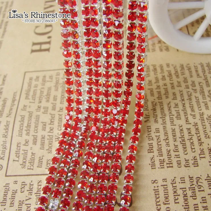 3.6 meters SS6 Light Red Silver Base Close Rhinestone Chain For DIY Wedding Dresses | Дом и сад
