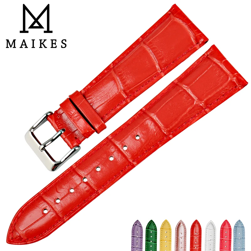 

MAIKES Watch Accessories Genuine Cow Leather Watch Bands Classic Red Watch Strap Wrist Bands Bracelet