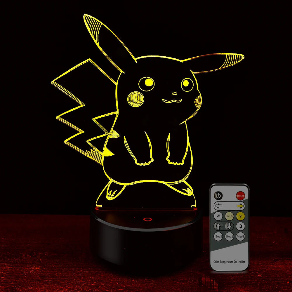 Have Remote control Пикачу Форма 3D иллюзия Лампа 7 цветов изменить сенсорный выключатель светодиодный Ночной светильник Акриловая настольная лампа атмосфера лампа Новинка светильник Инж - Испускаемый цвет: Have Remote control