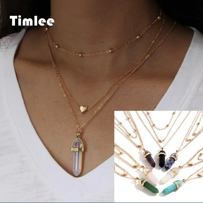 Timlee N082 Бесплатная доставка натуральный кварцевый камень сердечко медные бусины