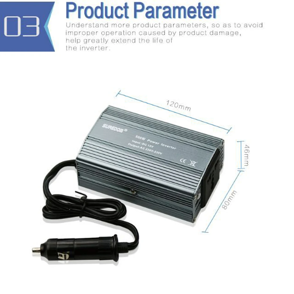 DC12V к AC220V 400 Вт портативный автомобильный инвертор двойной USB модифицированный