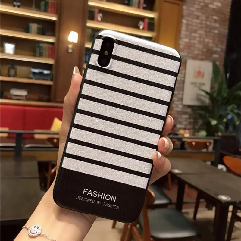 Black White Stripe Phone Case For iPhone X 8G 8Plus Relief Simple Couple Back Cover iphone 5 5s SE 6 6s Plus 7 7Plus Protect |