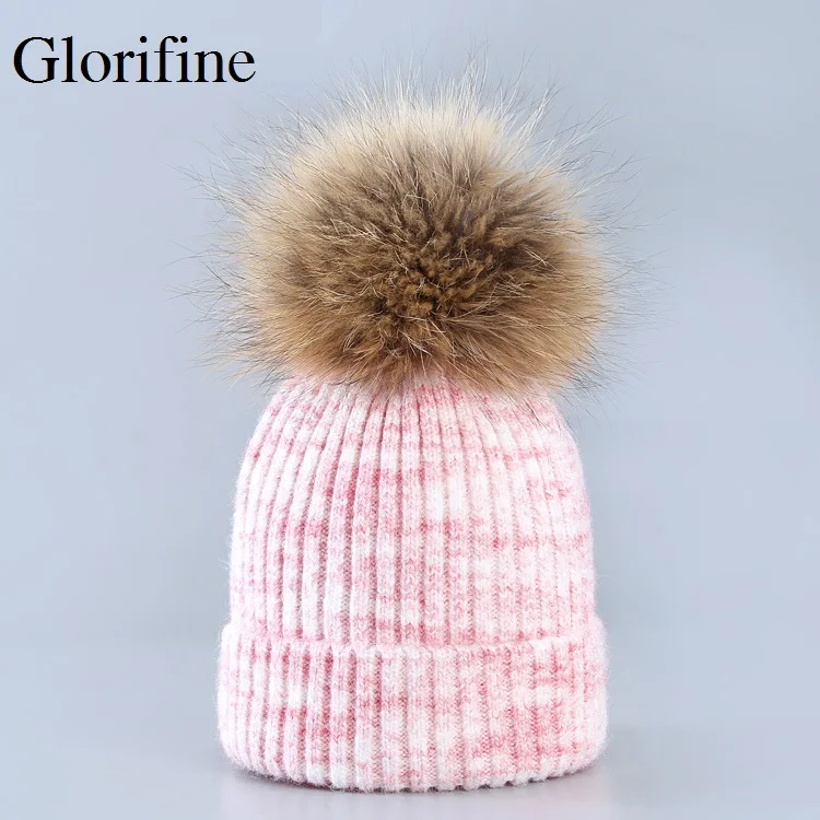 Женская шапка с помпонами Glorifine Повседневная вязаная из меха норки на осень и