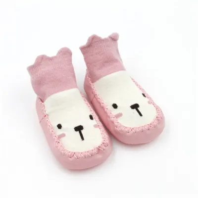 0613 pink Детские носки Носки с рисунком для малышей резиновые детские домашние носки-тапочки с кожаной подошвой Противоскользящий теплый для носков ботинок - Цвет: 0613 pink