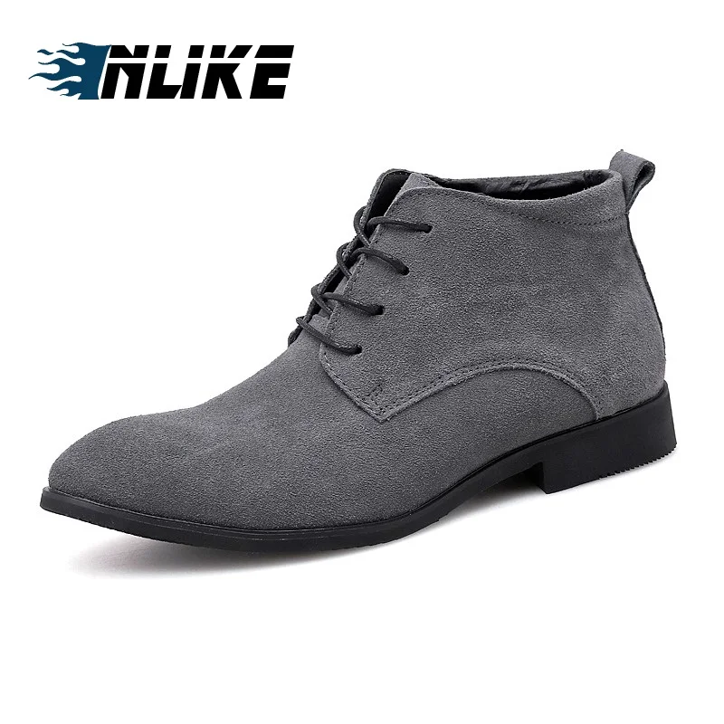 

INLIKE Big Size Genuine Leather Men Ankle Boots Breathable Men Leather Boots High Top Shoes Outdoor Casual