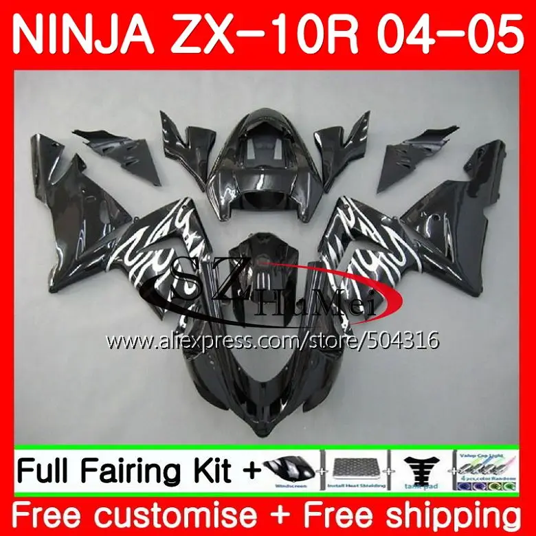 

Bodywork For KAWASAKI NINJA ZX1000C ZX-10R 04-05 White flames ZX1000 C 15SH8 ZX 10 R ZX10R 04 05 ZX 10R 2004 2005 Fairings kit