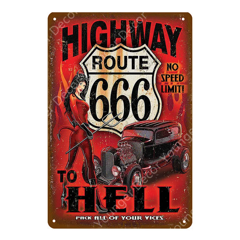 YD2495E US Route 66 Vintage Metal Tin Signs American Road Car Motorcycles Plate Wall Poster Pub Bar Club Home Decor Garage Decoration - Цвет: YD2495E