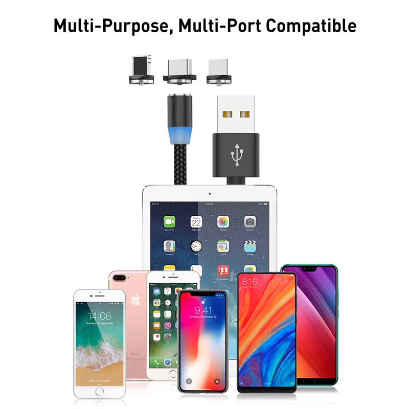 Suhach 1 м 2 м Магнитный светодиодный кабель Micro usb type C Магнитный usb кабель для зарядки iPhone X 7 8 XS Max XR huawei samsung xiaomi LG