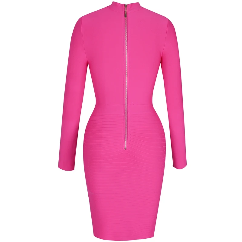 Женское Бандажное платье с длинным рукавом розовое облегающее для клубной