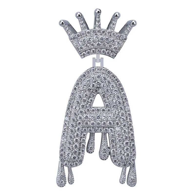 Lucky Sonny Factory Price A-Z Drip Bubble Letters Necklace Crown Alphabet Charm Iced CZ Out Micro Paved Initials Men Joyeria | Украшения и