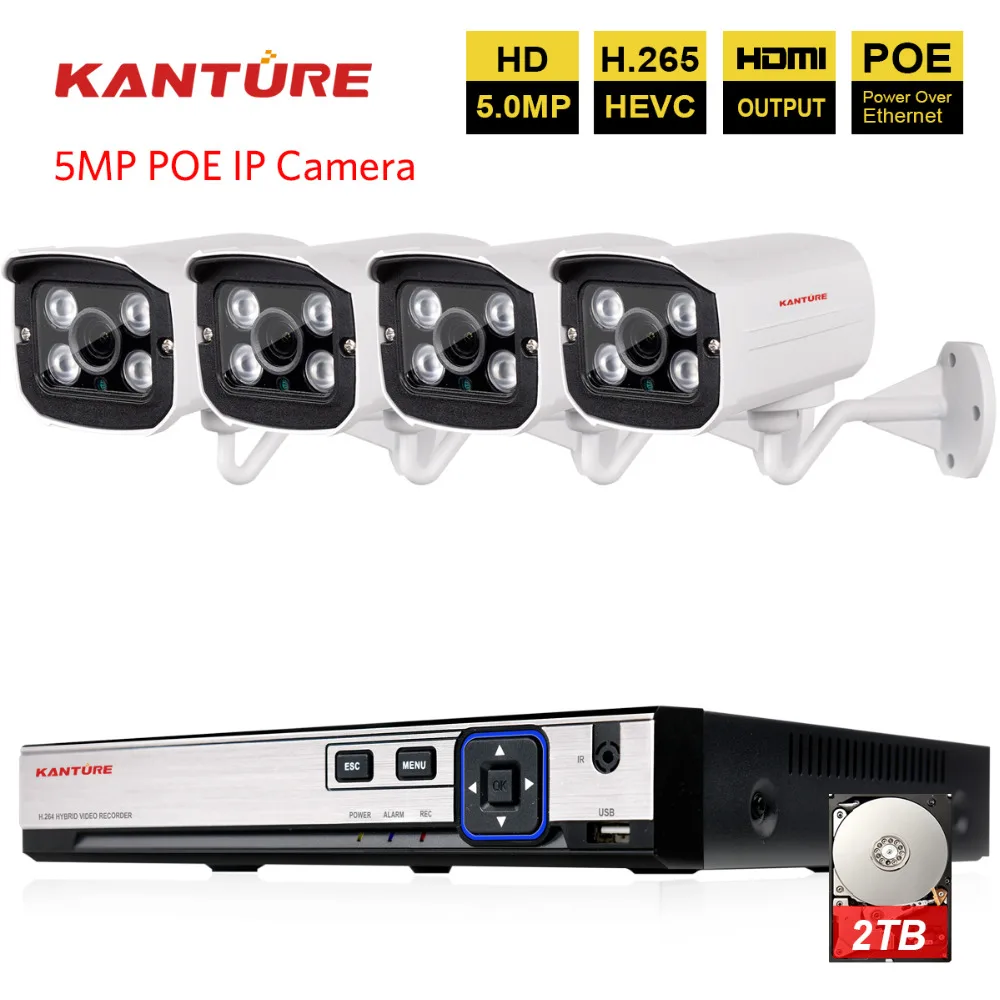 Kanture H.265 4CH 5MP POE Система NVR с 4 шт. 2592*1944 IP66 безопасности Открытый водонепроницаемый