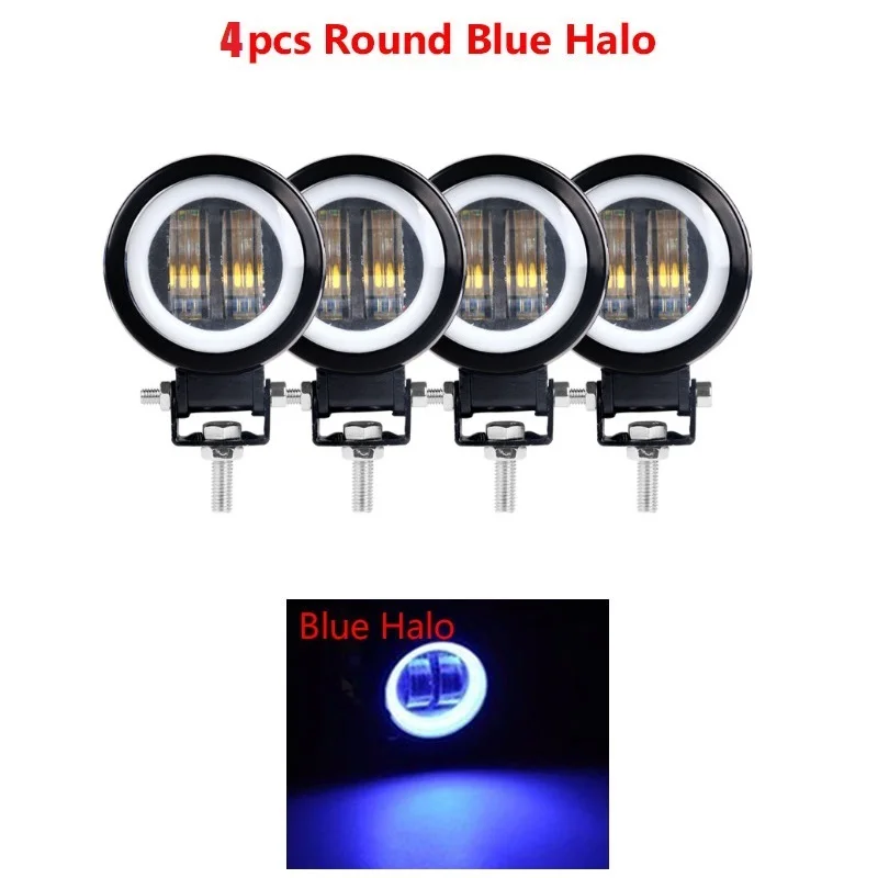 4pcs Round Blue 3-дюймовый 7D объектива светодиодный рабочий светильник, круглая, квадратная, Портативный Точечный светильник s внедорожный грузовик Вождение машины лодки мотоцикла ATV 12V 24V Угол Глаза - Цвет: 4pcs Round Blue