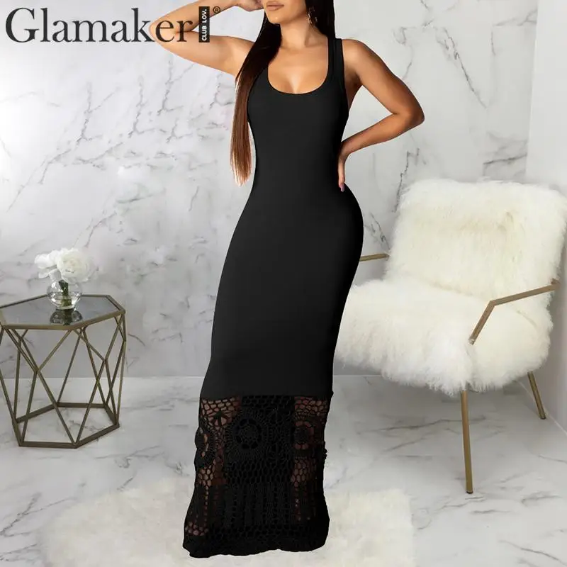 Черный Glamaker, черное вязанное платье, женское, весна-лето, элегантное, макси платье, вечерние, для ночного клуба, для отдыха, Пляжное, облегающее платье - Цвет: Черный