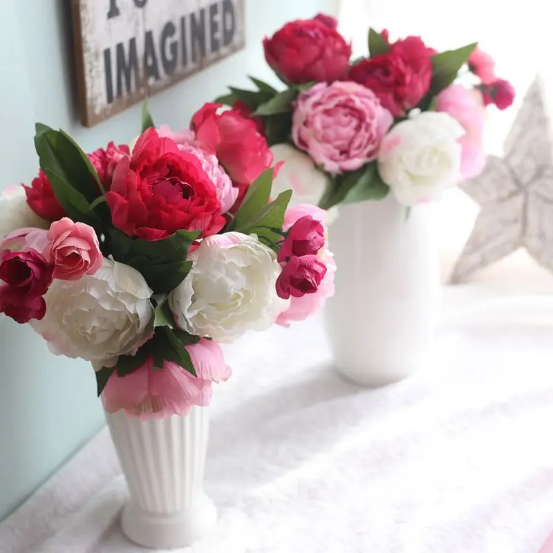 9 цветов/набор искусственные шелковые пионы|fake leaves|flower silkartificial flowers silk |