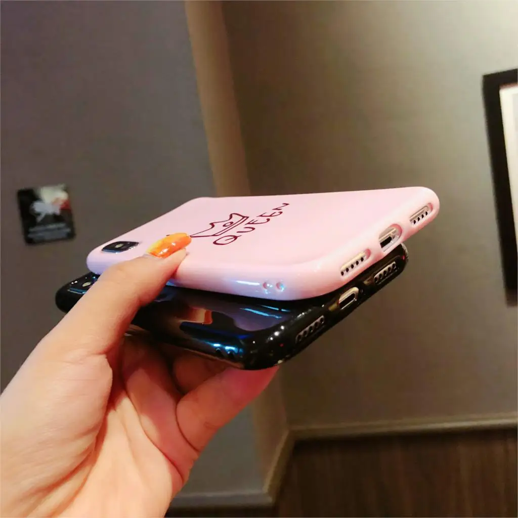 Глянцевый чехол для телефона с короной iphone X 7 Plus 6 6S 8 милый мягкий из ТПУ надписью