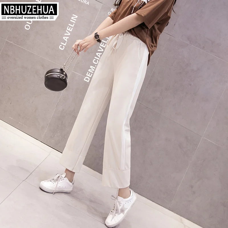 Nbhuzehua B687 лето корейской моды большой Размеры брюки Для женщин пэчворк в полоску