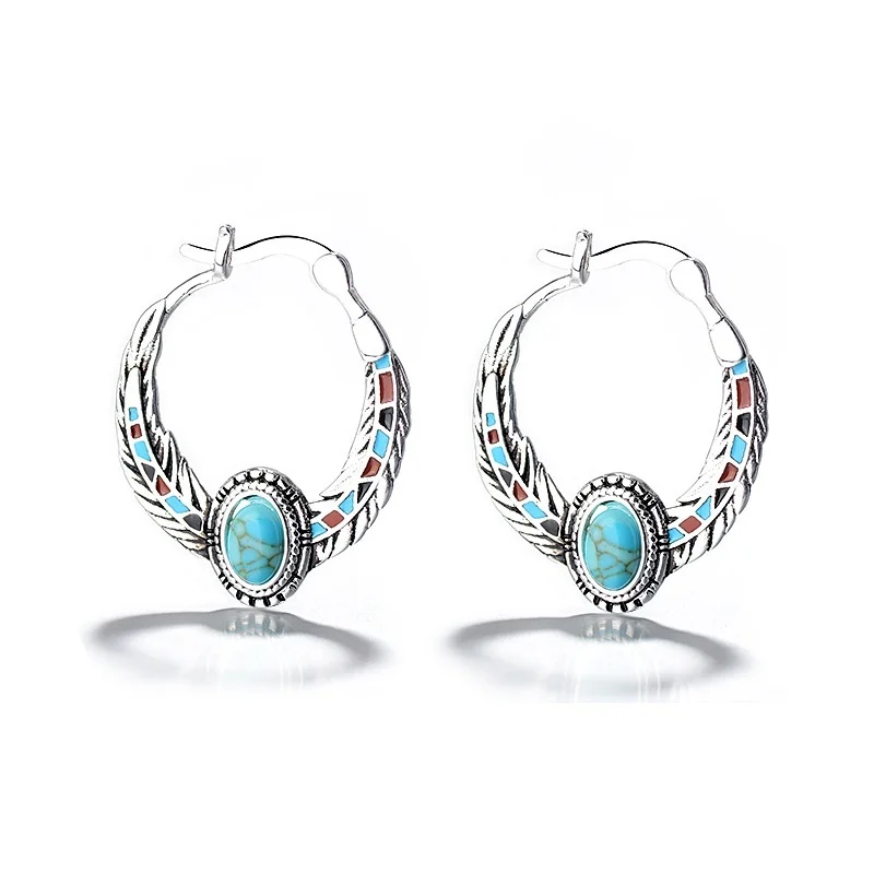 Женские богемные серьги кольца в стиле ретро синие летняя пляжная бижутерия бохо