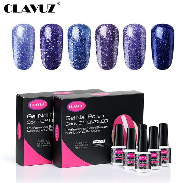 purple 005 CLAVUZ 6 шт./компл. Обнаженная Серый Розовый и красный цвет Цвет УФ гель для ногтей лак набор 8 мл полу постоянный Маникюр DIY набор гель эмаль Lucky Набор Для лаков - Цвет: purple 005