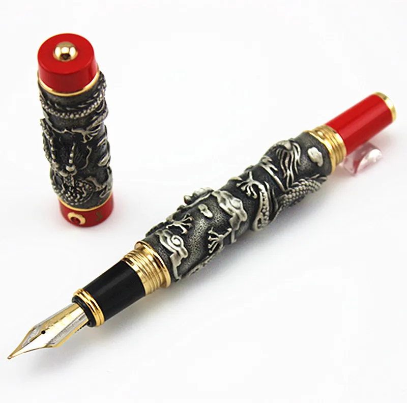 Jinhao Ручка с драконом роскошный толстый корпус авторучка высококачественная металлическая подарочная ручка с оригинальным чехол 0,7 мм чернильные ручки для работы - Цвет: 01