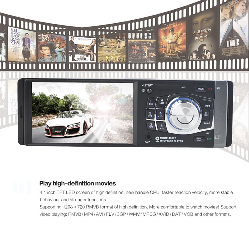 1 Din центральный мультимедийный Авто 4 ''HD 1080P экран Bluetooth Радио MP3 MP5 музыкальный