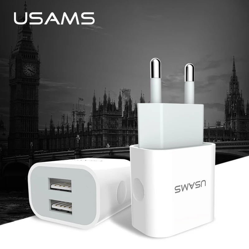 USAMS EU UK USB зарядное устройство для iPhone samsung Xiaomi мобильного телефона 5 В/2 4 А