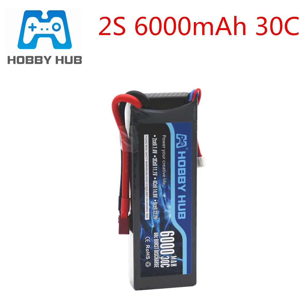 Hobby Hub 2S 7,4 V 6000mAh 30C Max 60C Lipo батарея для радиоуправляемый самолет, Квадрокоптер, вертолет, автомобиль 2S LiPo