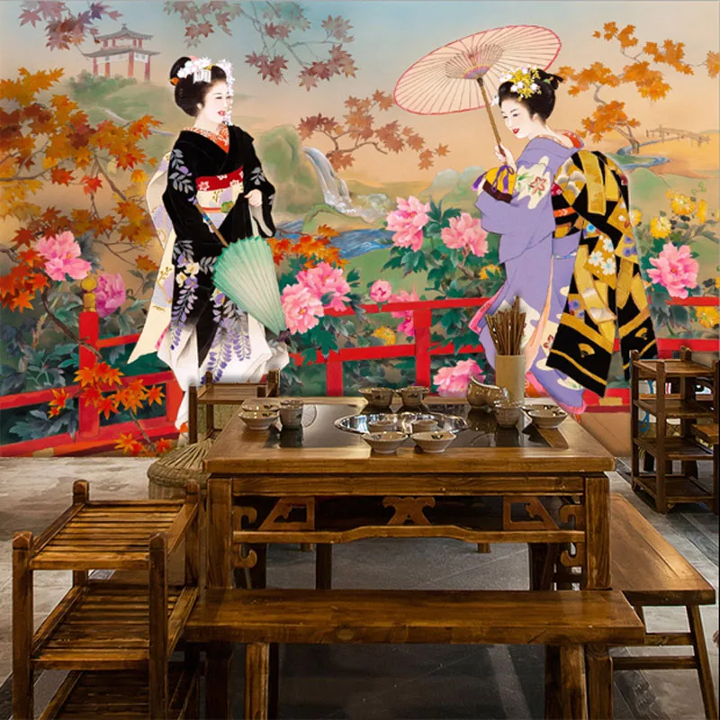 

Tuya Art wall mural Japanese style beautiful girl picture for wall decoration for restaurant living room wallpapers