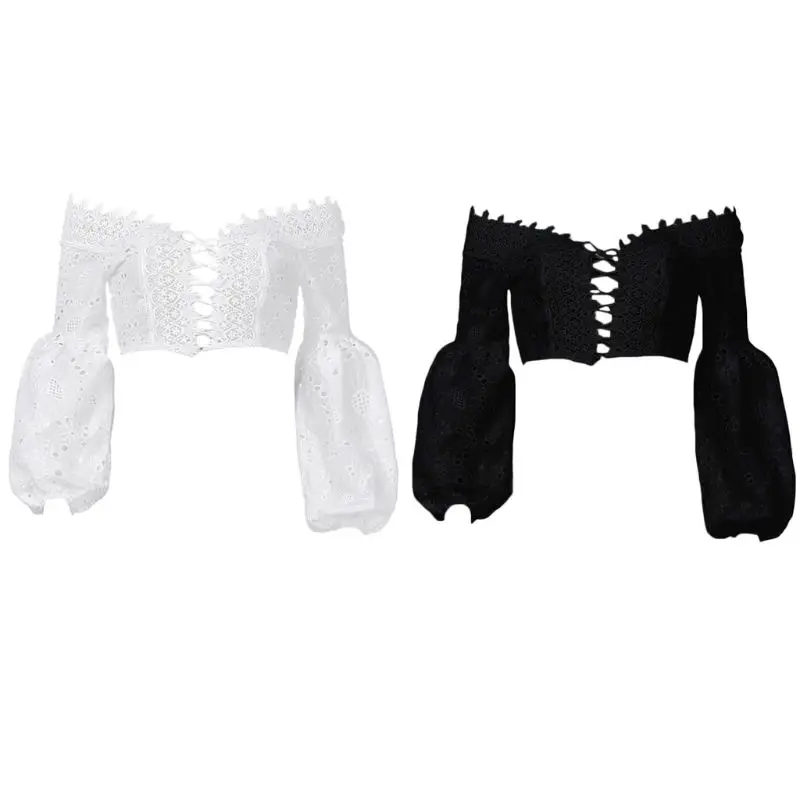 1 шт. женский летний короткий топ с длинными рукавами фонариками вышитая