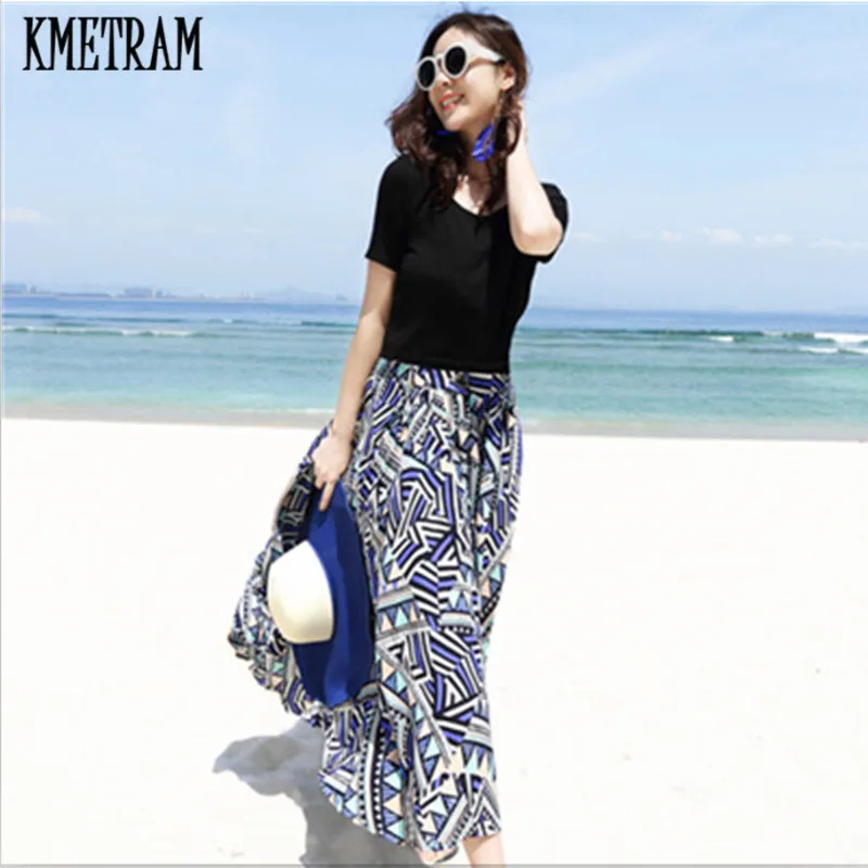 Женское длинное платье макси KMETRAM повседневное пляжное с цветочным принтом