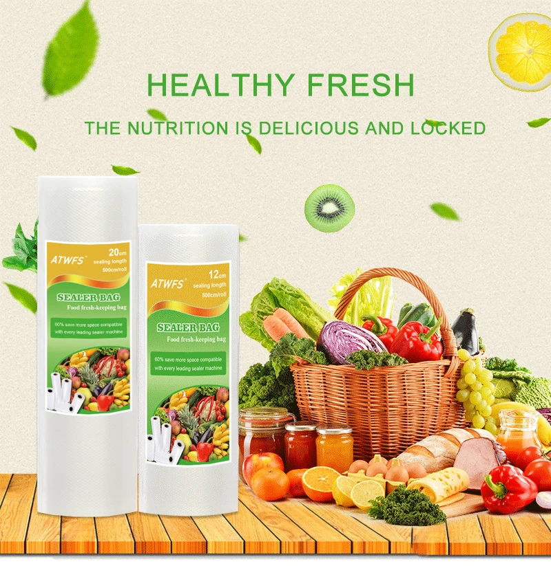 ATWFS вакуумный упаковщик для пищевых продуктов, упаковочная машина, включающая 15 пакетов и рулонов для вакуумных пакетов 20 см X 500 см+ 12 см X 500 см