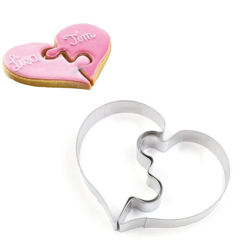 2 Pcs/Set Stainless Steel Left Right Love Heart Puzzle Shape DIY Cookie Biscuit Mould Cutter Baking Decorating Tools | Дом и сад