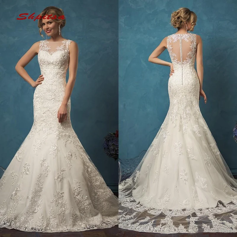 Винтажные кружевные свадебные платья-русалки тюлевые белые цвета слоновой кости