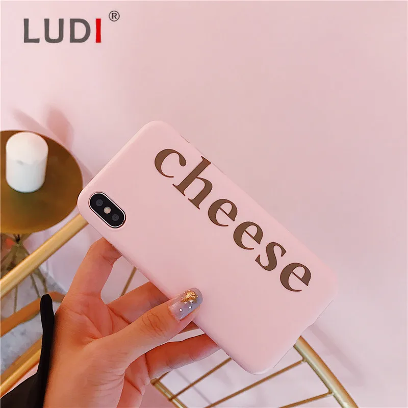 Простой розовый чехол для телефона с надписью Cheese iPhone XS MAX X XR 6 6S 7 8 Plus мягкий