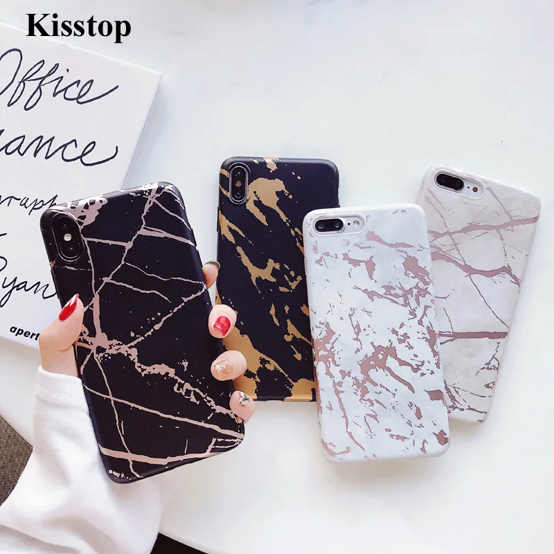 Kisstop Модный золотой мраморный чехол для телефона iPhone 6 6S 7 8 Plus мраморная задняя