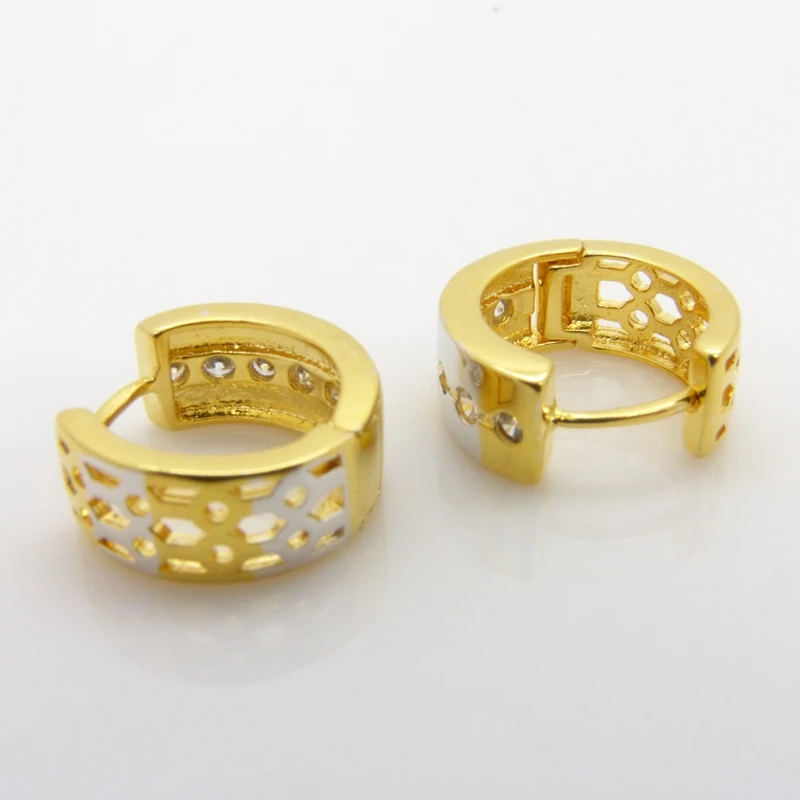 2-tone Solid Gold Filled Womens Fashion Hoop Earrings Hollow Design Jewelry Gift | Украшения и аксессуары