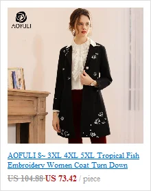 AOFULI M~ xxl xxxl Элегантное синее длинное пальто плюс размер дамы отложной воротник двубортное пальто модный шерстяной топик A3837