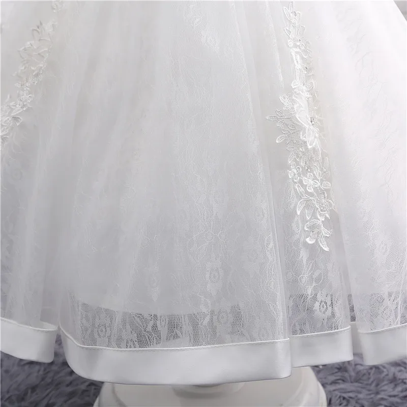 

In Stock O-Neck Long Sleeve Tulle Appliques Ball Gown Sash Flower Girl Dress Kommunionkleid Floral Kids Graduation Dresses 19821