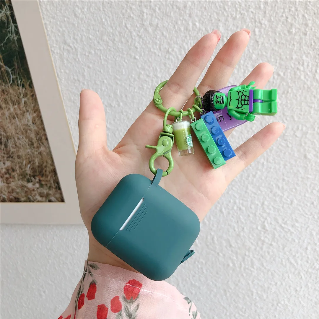 Роскошный силиконовый Bluetooth гарнитура беспроводные наушники милый 3D мультфильм стежка ремень чехол для Apple AirPods коробка сумка - Цвет: Зеленый