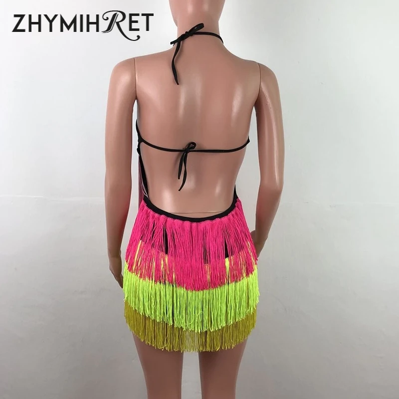 ZHYMIHRET цветные кисточки гимнастический костюм с низким вырезом на спине летнее