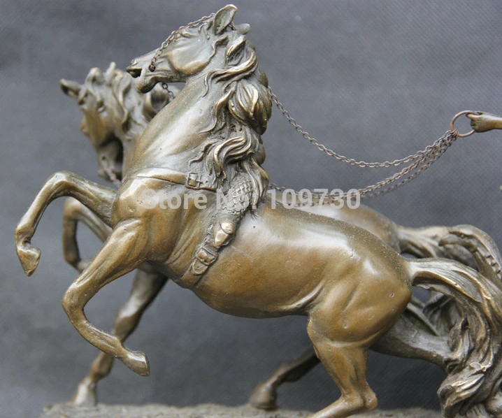 bir 003118 12&quot Chinese Bronze Two Horse Pull Angel Gal Girl Goddess wing marble base Statue | Дом и сад