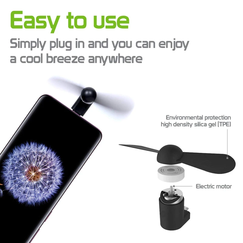 10 шт. мини USB Type C вентилятор для телефона Android Samsung Galaxy S8 Plus S9 Pixel Nexus 6p Huawei P9 P10 P20