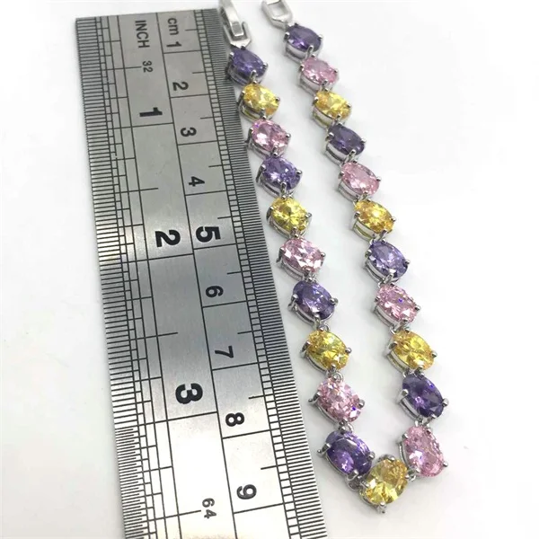 

Multicolor color Sterling Silver Overlay Link Chain Bracelet & Bangle 7.5 inch For Women Free Shipping