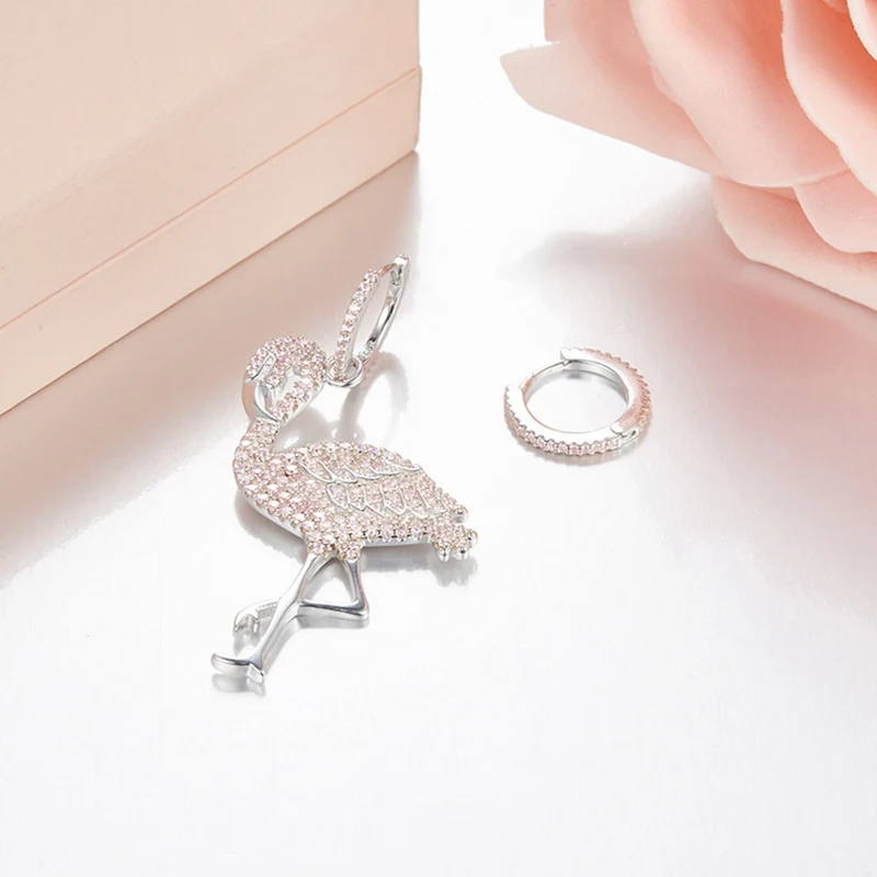 Асимметричные серьги из стерлингового серебра 925 пробы с розовым цирконием